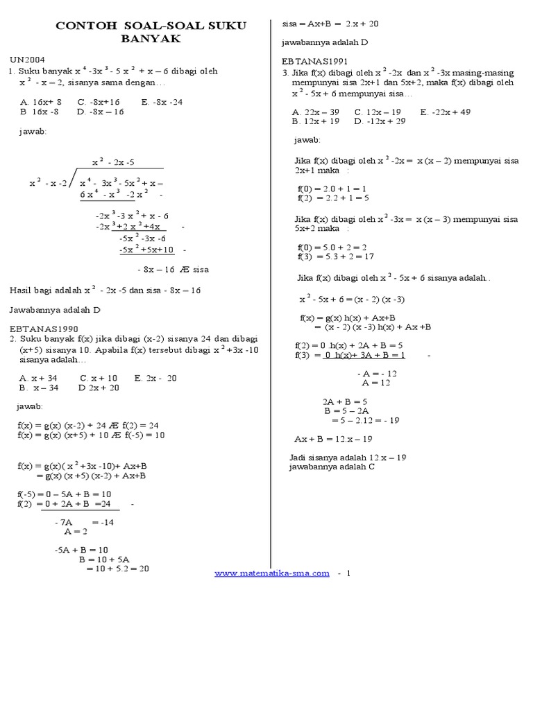 Soal Dan Pembahasan Suku Banyak