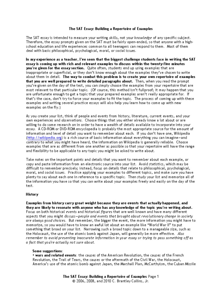 SAT Essay Example Repertoire Guide | PDF | Social Science | History
