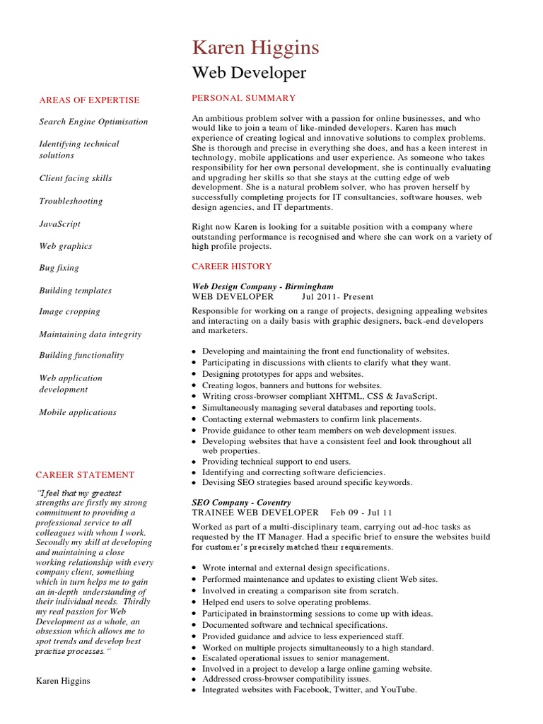Karen Higgins: Web Developer | PDF | Websites | Mobile App