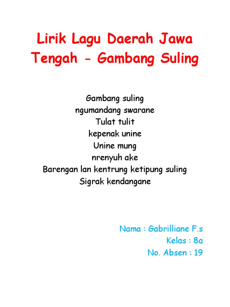 Lirik Lagu Daerah Jawa Tengah