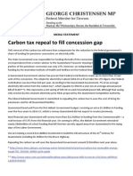 Carbon Tax Repeal To Fill Concession Gap: Media Statement