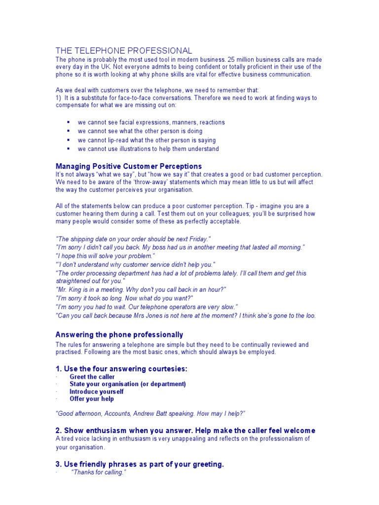 Mastering Telephone Skills for Business | PDF | Telephony ...
