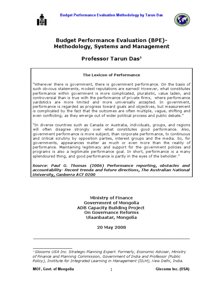 Budget Performance Evaluation Methodology | PDF | Performance Indicator ...