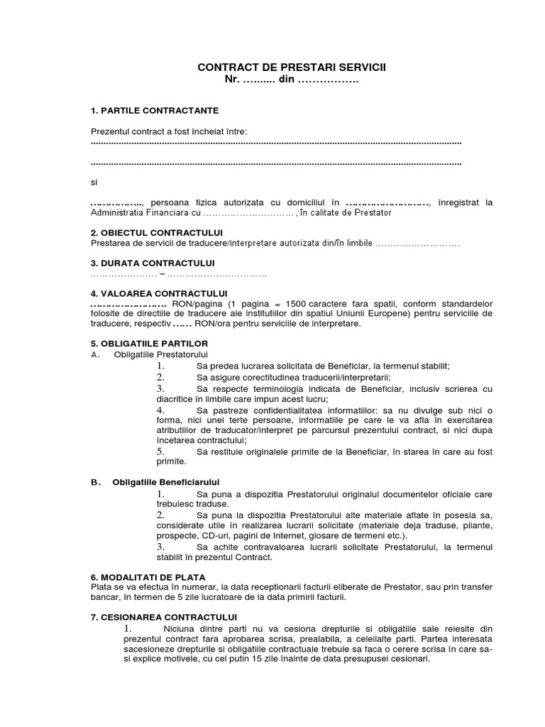 Model Contract Prestari Servicii | PDF