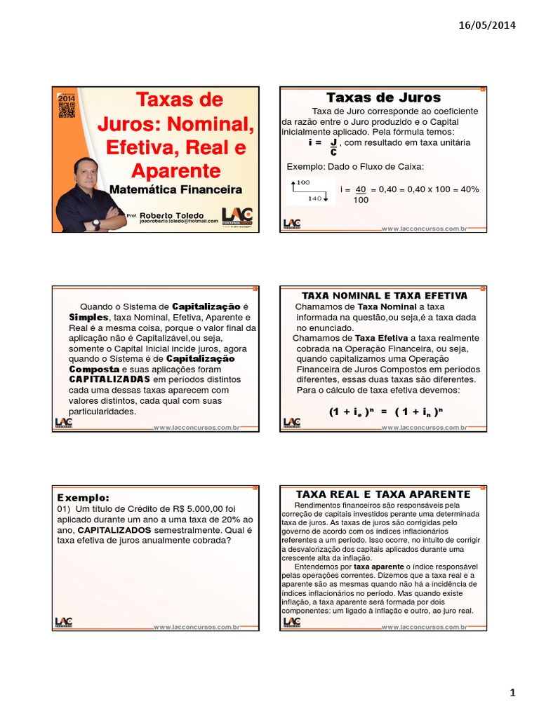 Taxas de Juros Nominal Efetiva Real Aparente | Interesse | Inflação