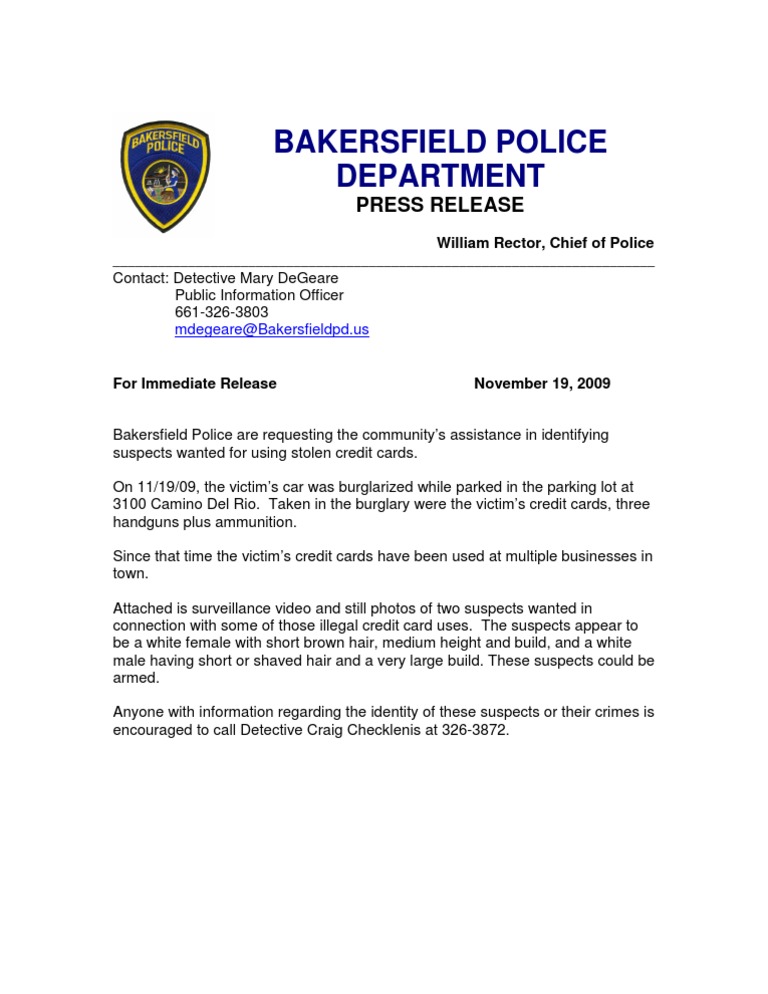 Bakersfield Police Department PDF Detective Police