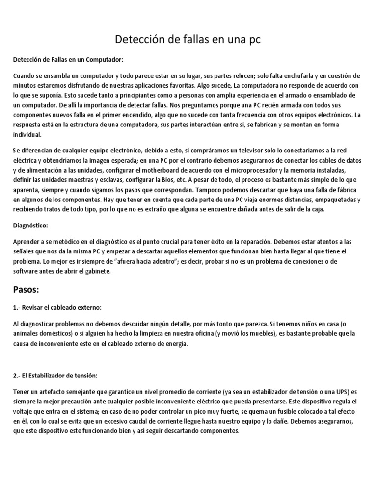 Detección De Fallas En Una Pc Pdf Bios Disco Flexible