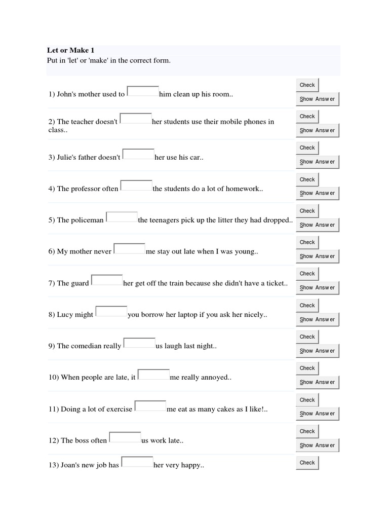MAKE Or LET Exercises Allowed To Subject Grammar Object