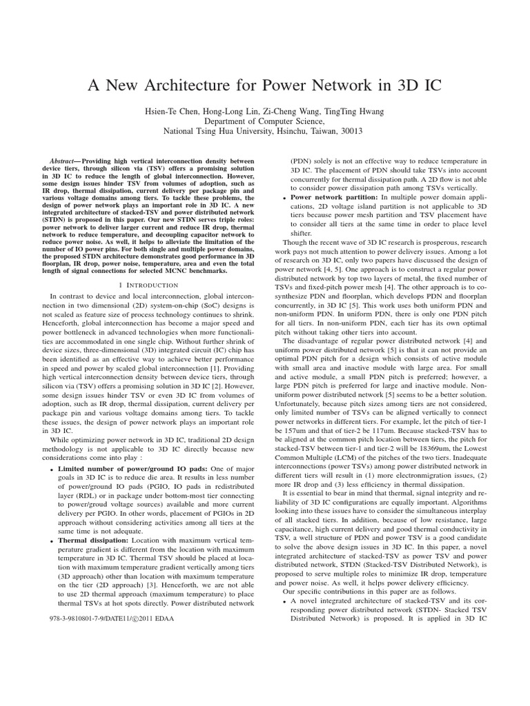 3D IC Power Network Architecture | PDF | Spice | Integrated Circuit