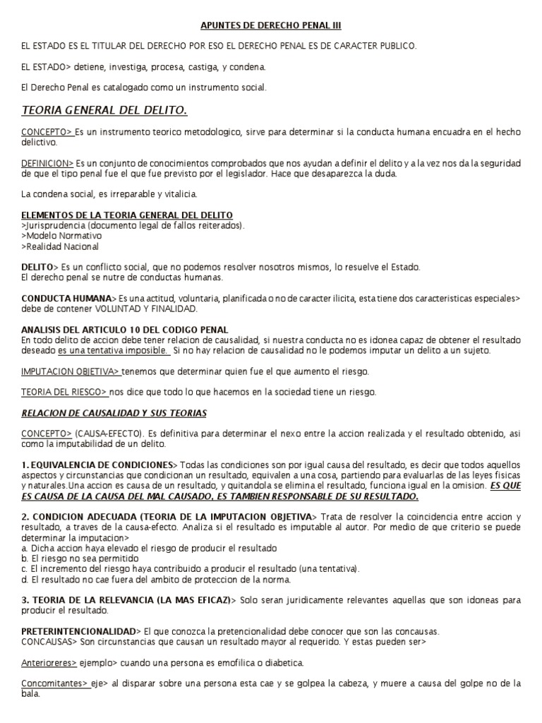 Apuntes de La Teoria Del Delito | PDF | Intención (Derecho Penal ...