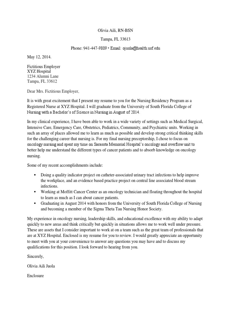Nursing Cover Letter For Portfolio Nursing Hospital