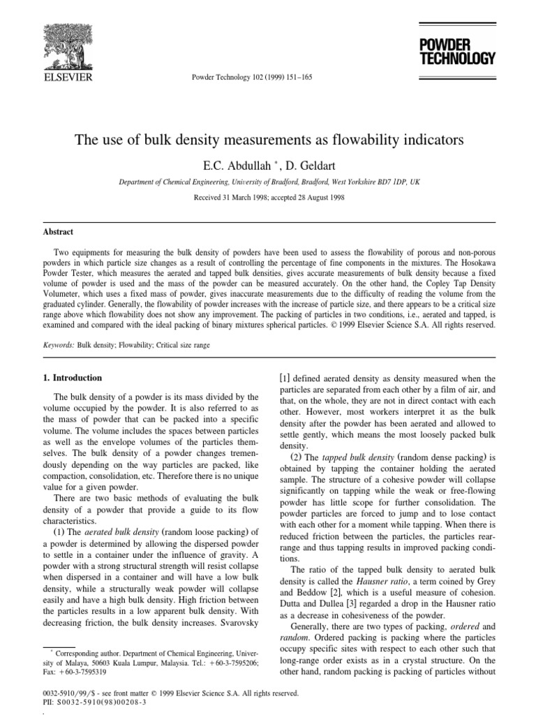 Bulk Density and Powder Flowability Analysis | PDF