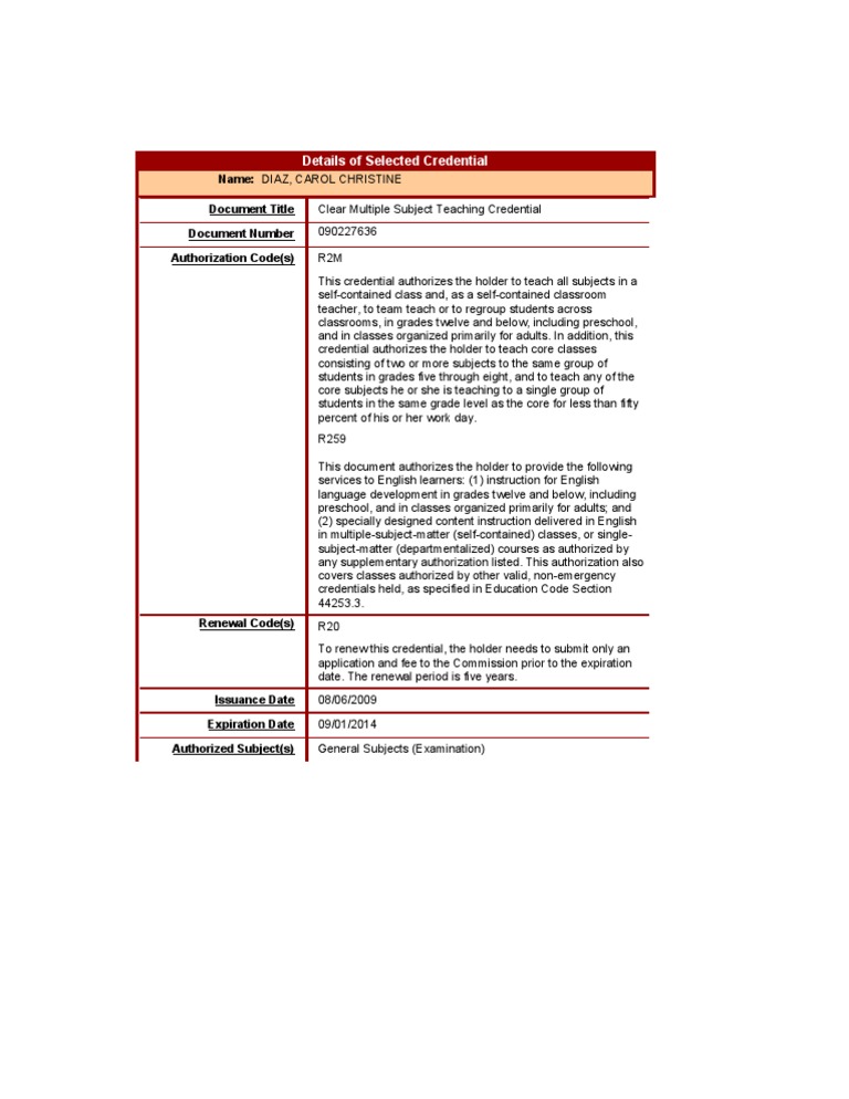 Clear Multiple Subject Teaching Credential | PDF