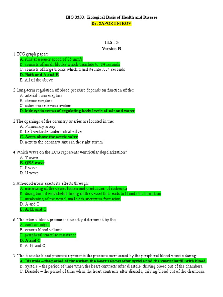 Exam 3B | PDF | Coronary Circulation | Heart