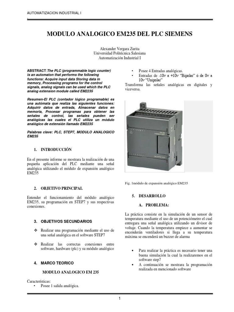 Manual del Módulo EM235 de Siemens | PDF | Señal analoga | Controlador ...