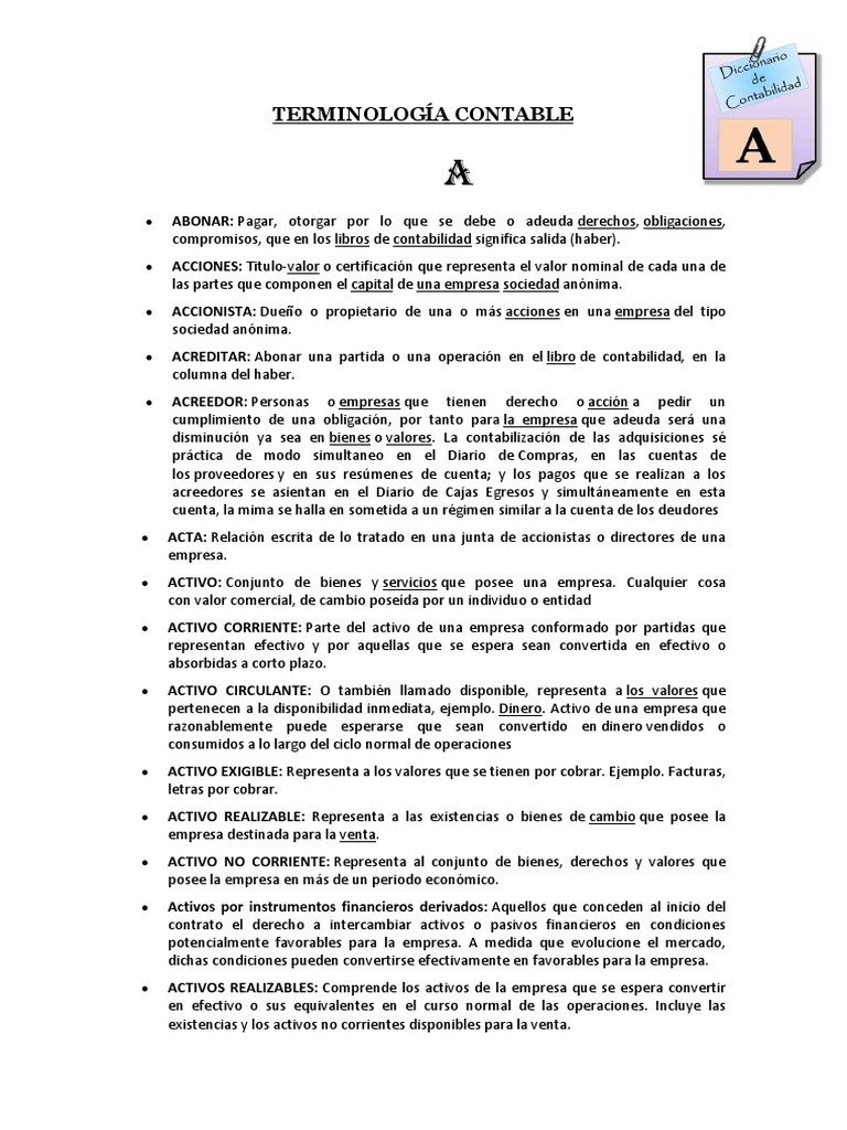 Definiciones de Terminología Contable | PDF | Contabilidad | Beneficio ...