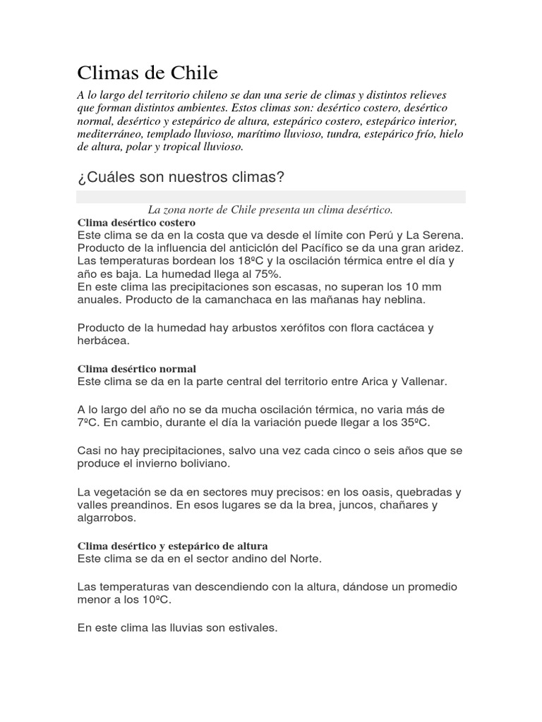 Climas de Chile | PDF | Desierto | Clima