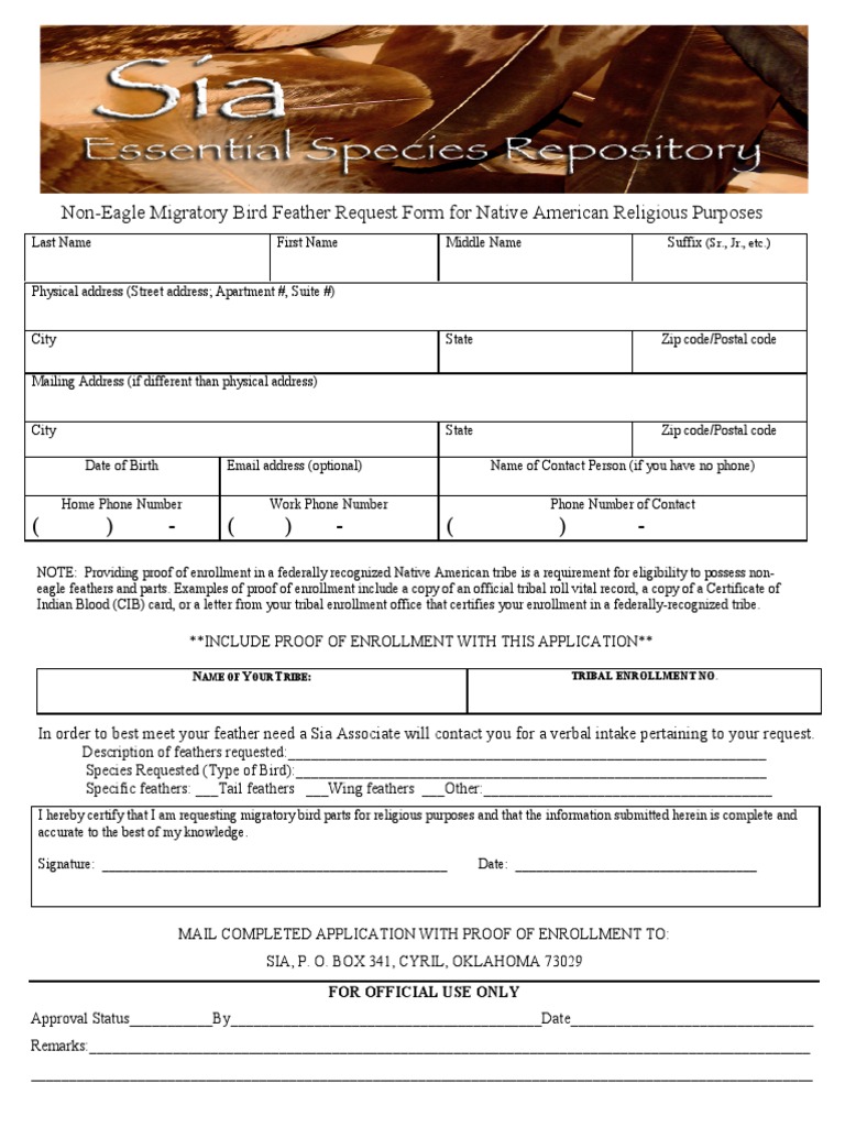 Sia'SNon-Eagle Feather Repository Application Form D3 | PDF