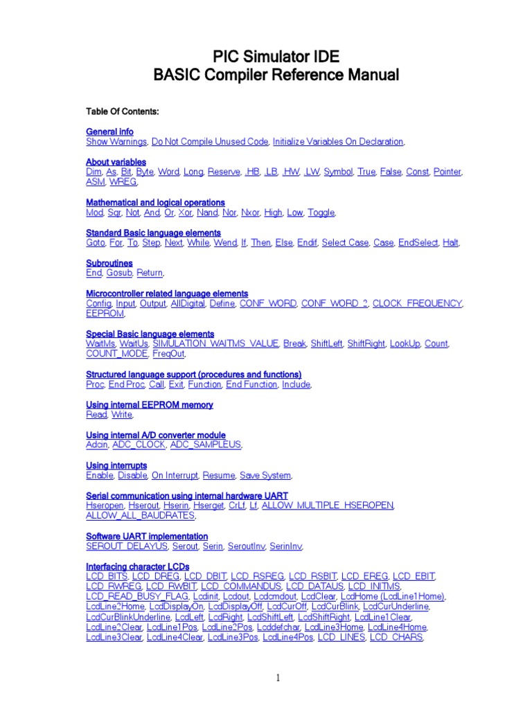 Pic Basic Compiler Reference Manual | PDF