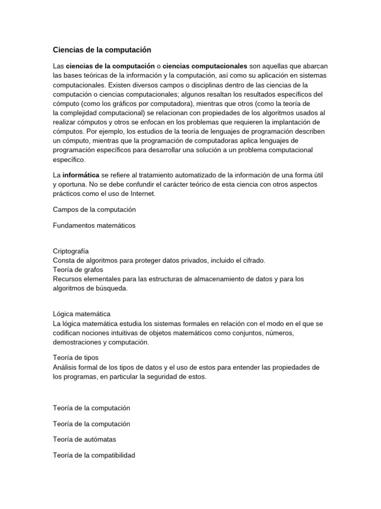 Campos de las Ciencias de la Computación | PDF | Ciencias de la ...