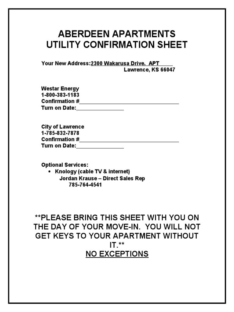 Aberdeen Apartments Utility Guide | PDF | Teaching Methods & Materials
