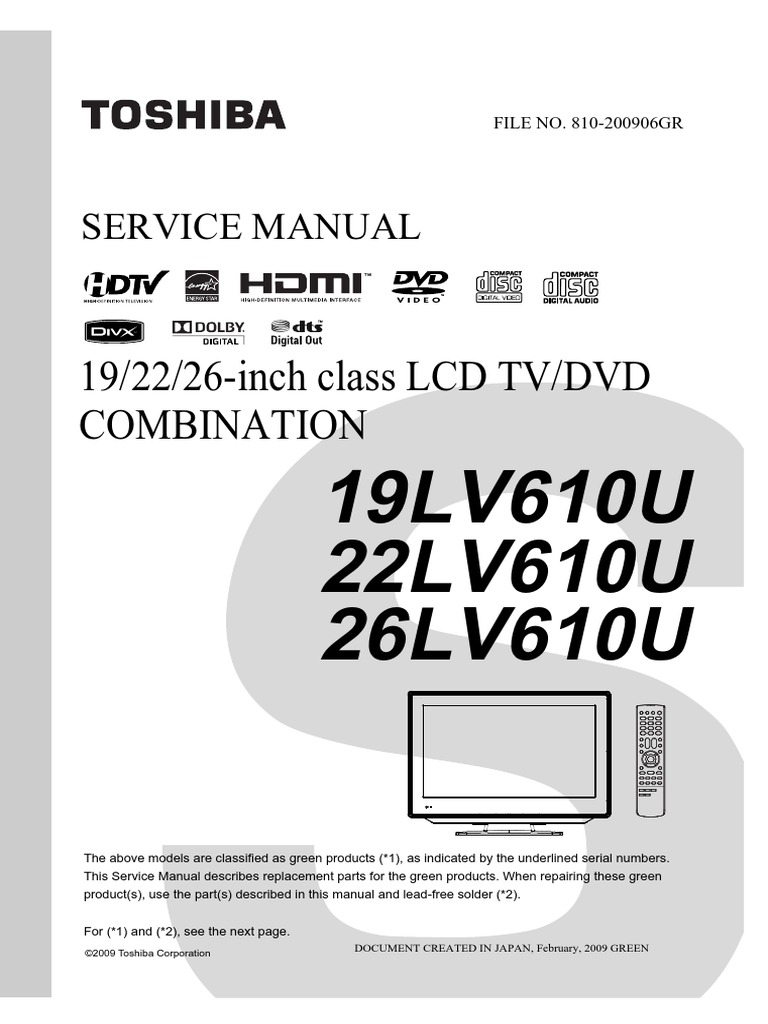 Service Manual for Toshiba TV/DVD Combo 26LV610U Cable Television