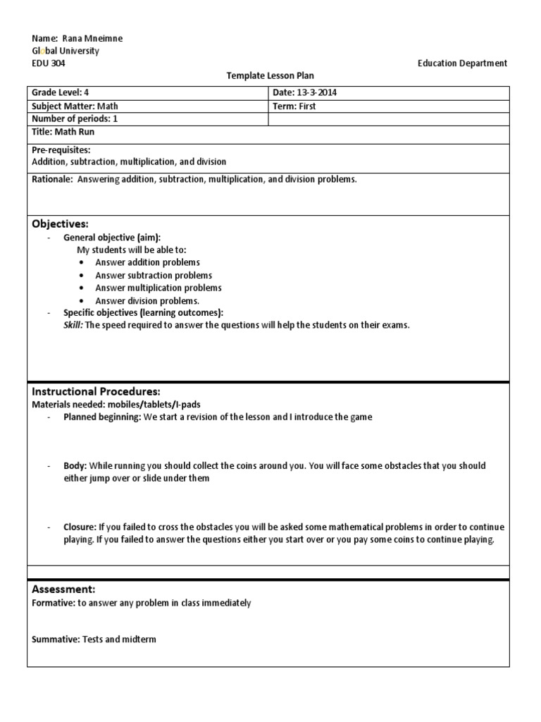 Grade 4 Math Game Lesson Plan | PDF