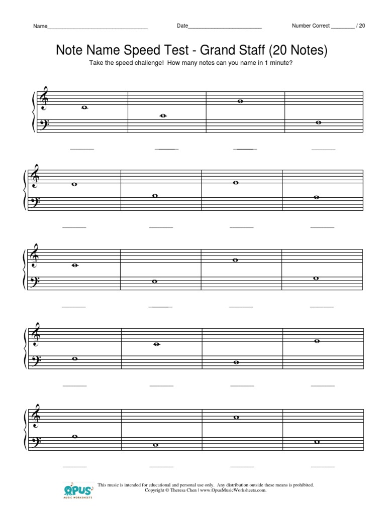 Grand Staff Note Name Speed Test 20 Notes