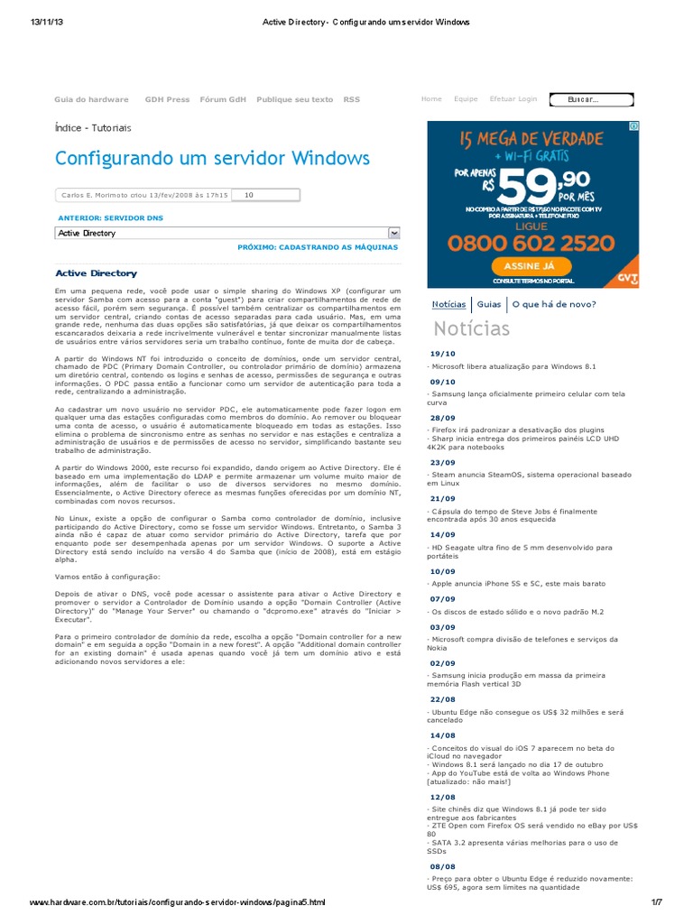 Active Directory - Configurando Um Servidor Windows PDF | PDF ...