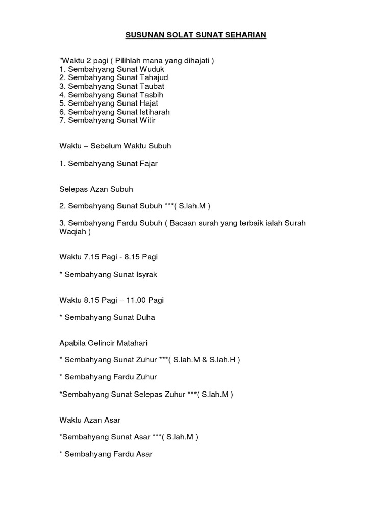 Susunan Solat Sunat Seharian Pdf