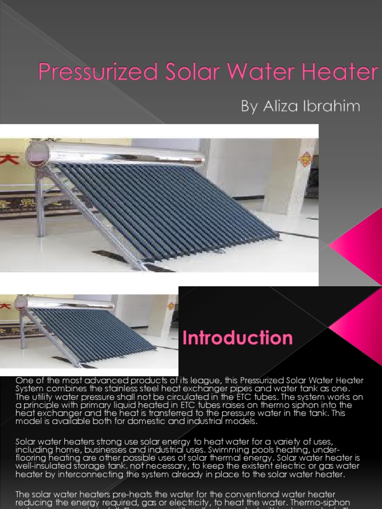 Pressurized Solar Water Heater | PDF | Water Heating | Solar Energy