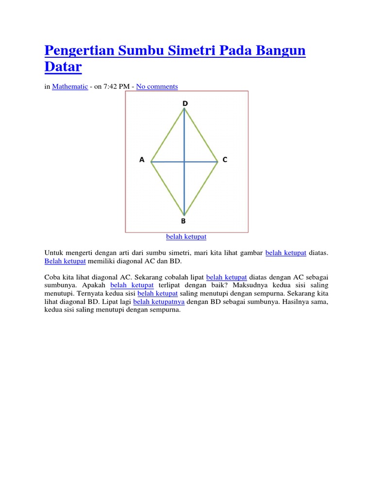 Pengertian Sumbu Simetri Pada Bangun Datar
