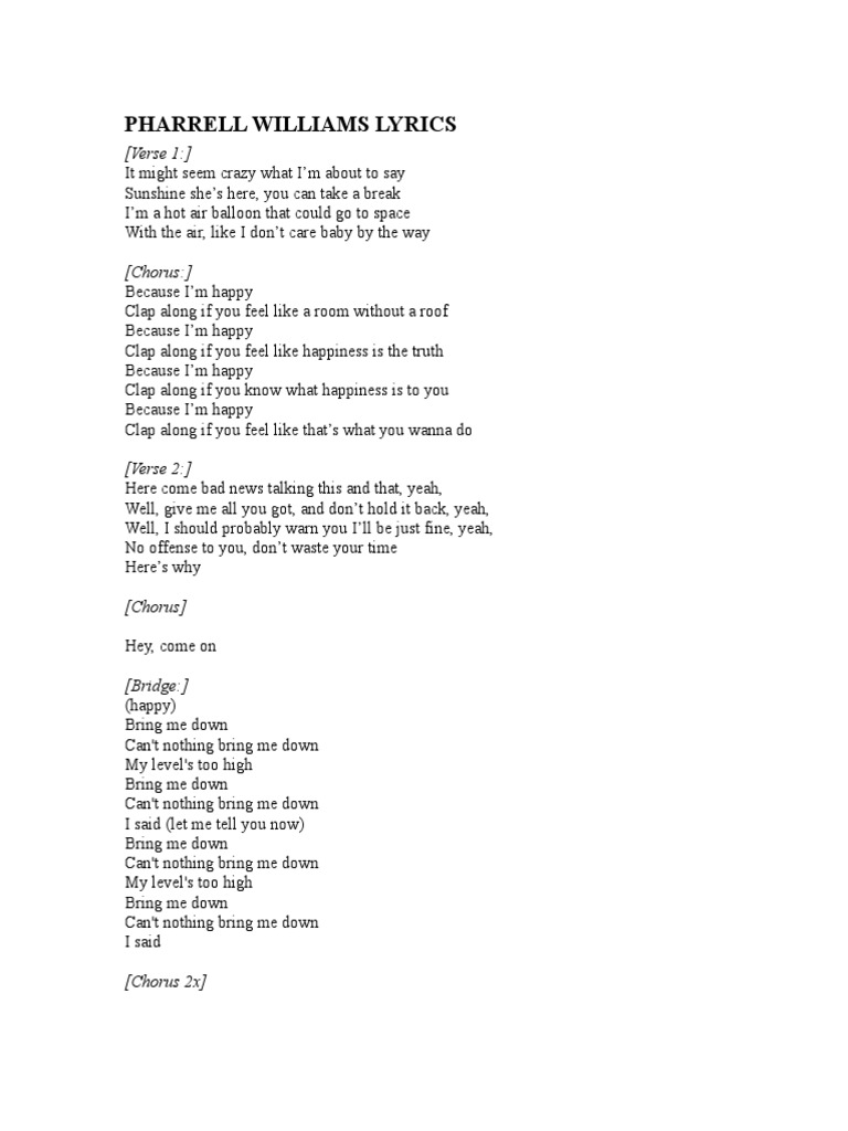 Happy Lyrics Pdf Albums Songs