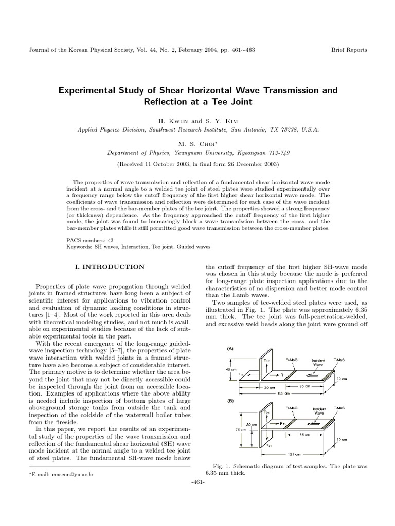 Experimental Study of Shear Horizontal Wave Transmission and Reflection ...