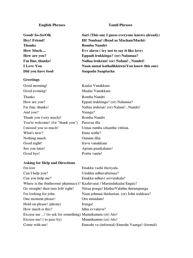 Basic Tamil Phrases