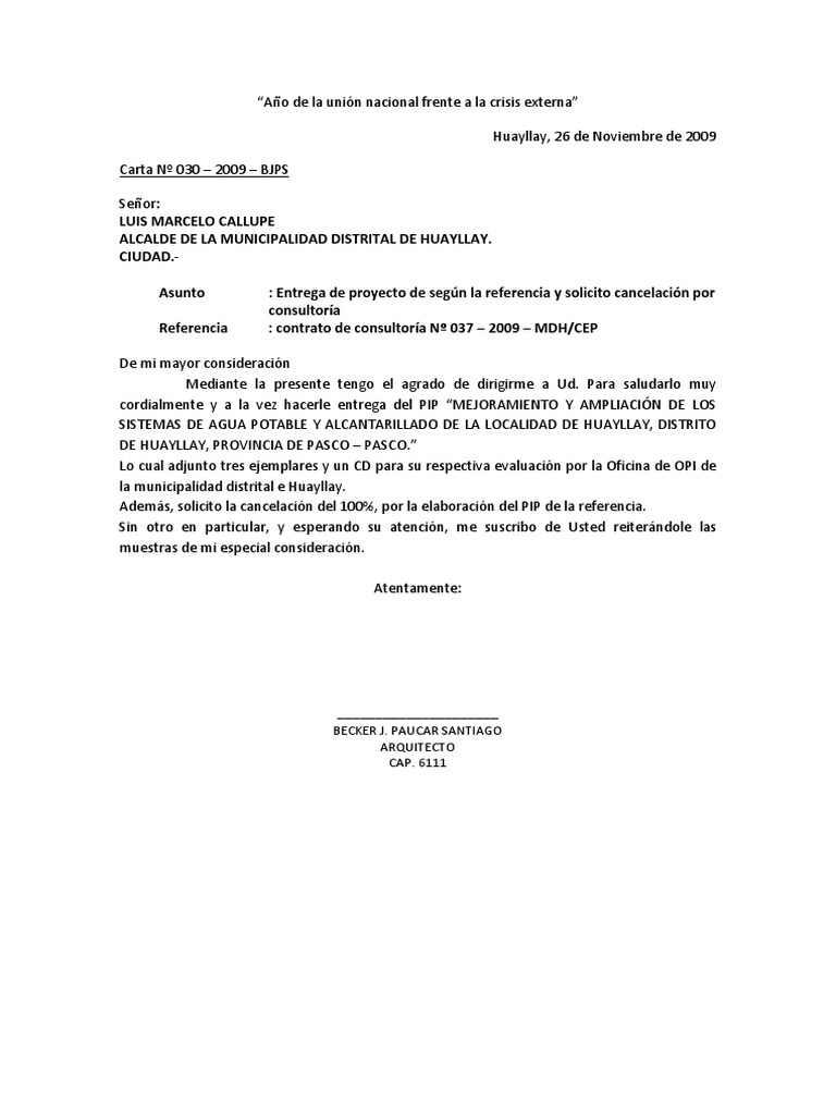 Carta de Entrega PDF Alcalde Gobierno
