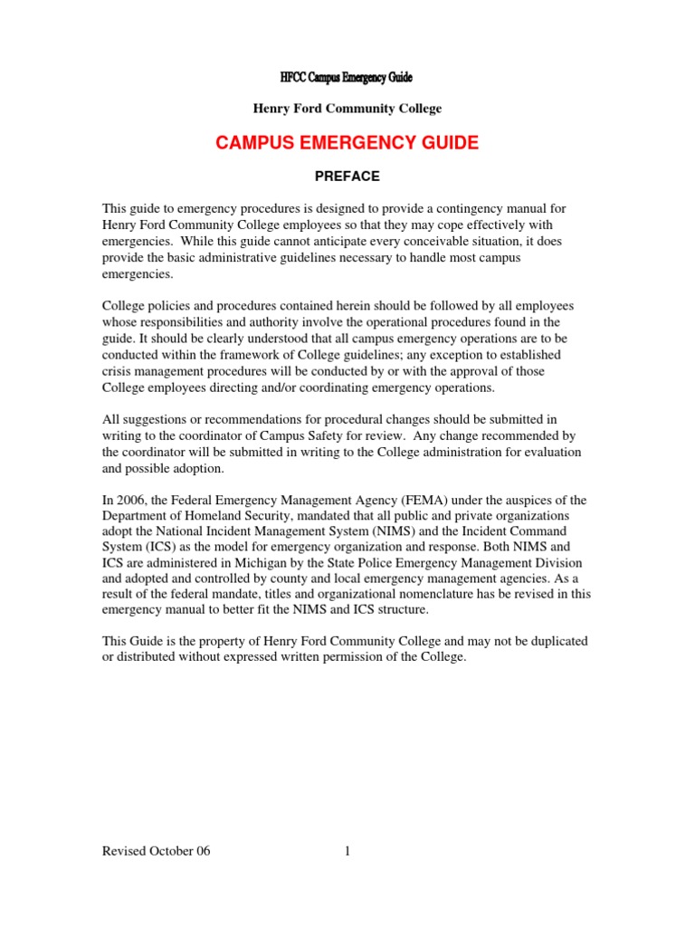 Henry Ford College Emergency Procedures Guide | PDF | Emergency ...
