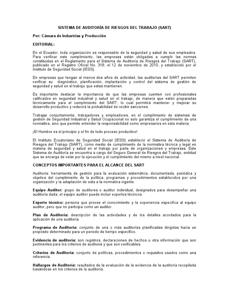 Auditoría de Riesgos del Trabajo en Ecuador | PDF | Unión Europea | La ...