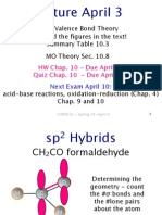 Lecture April 3: More Valence Bond Theory Look and The Figures in The Text! Summary Table 10.3 MO Theory Sec. 10.8