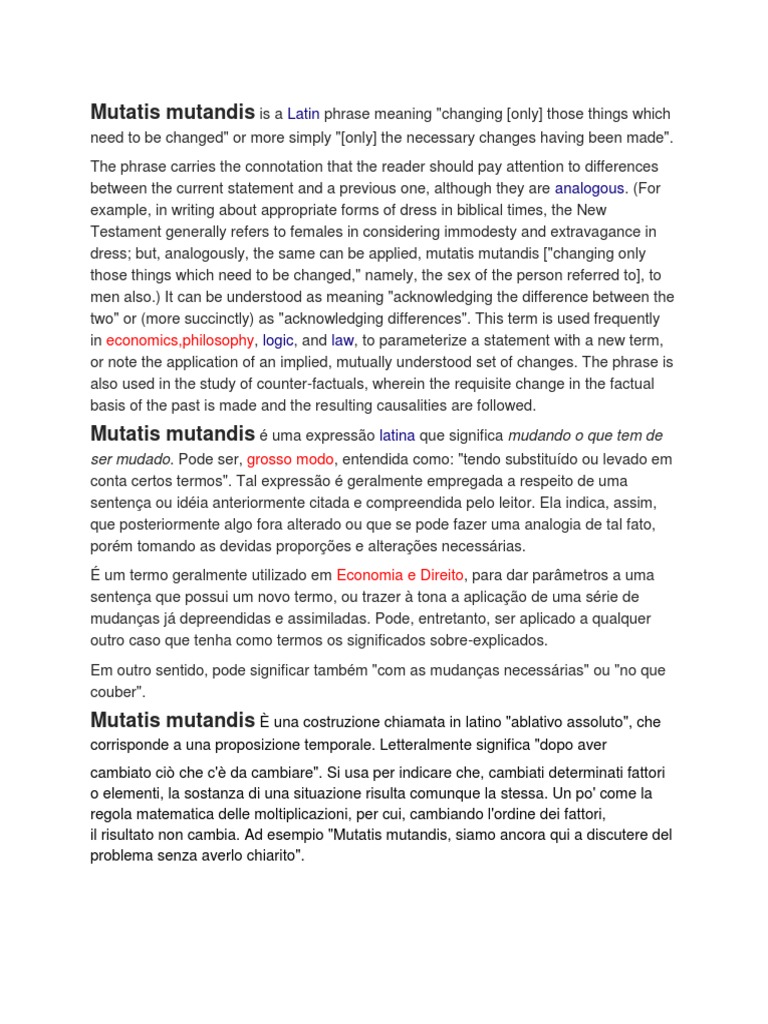 Significado de Mutatis Mutandis | PDF | Semântica | Lógica