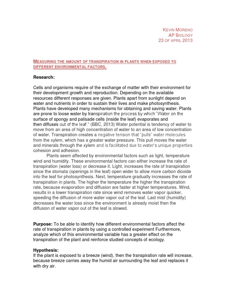 Transpiration lab report picture
