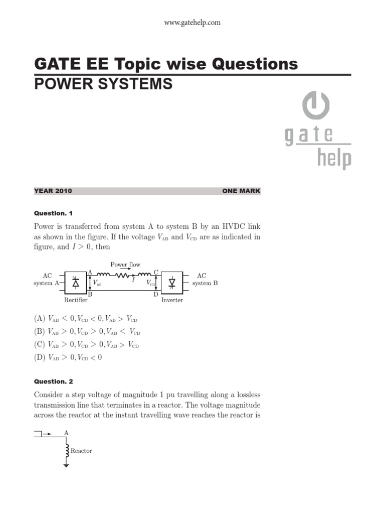 Power System GATE Exam Questions | PDF | Electric Power Transmission ...