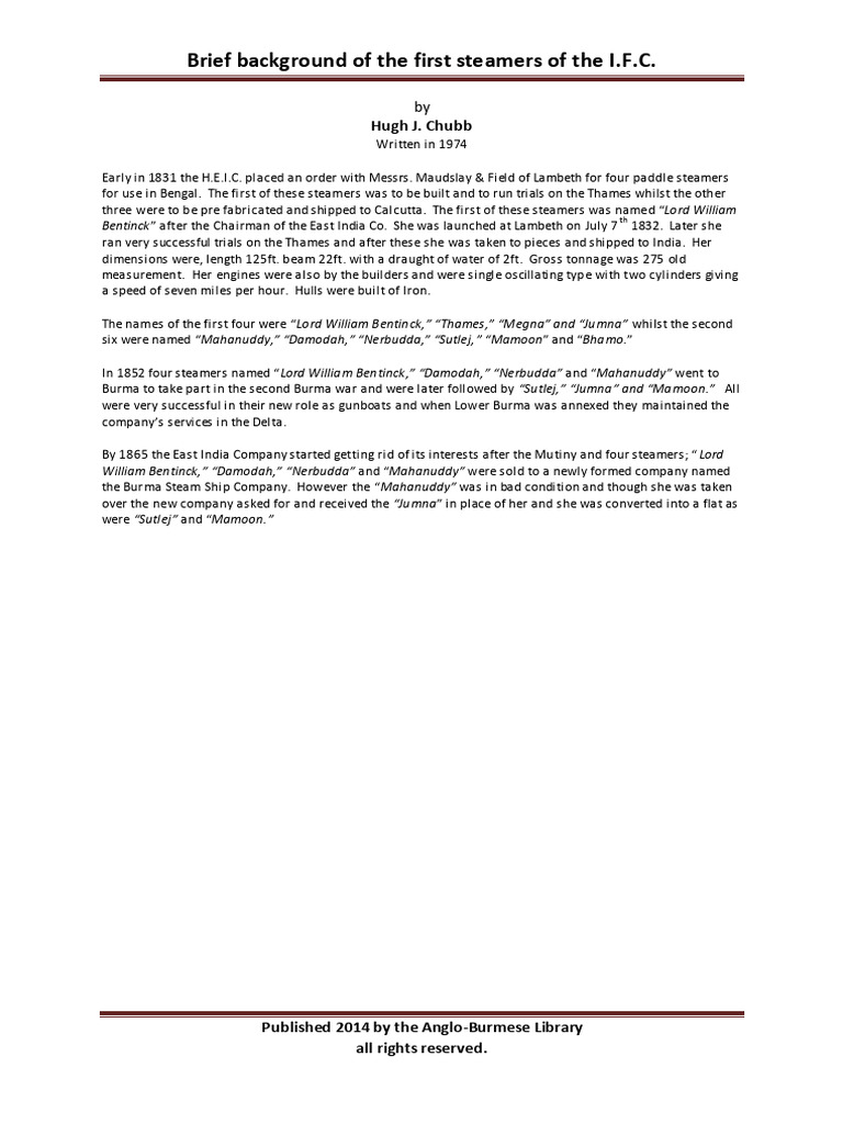 Brief History of The IFC Steamers by Chubb PDF