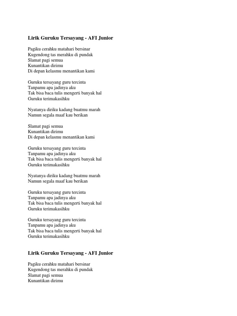Lirik Lagu Guruku Tersayang Afi Junior Seputaran Guru