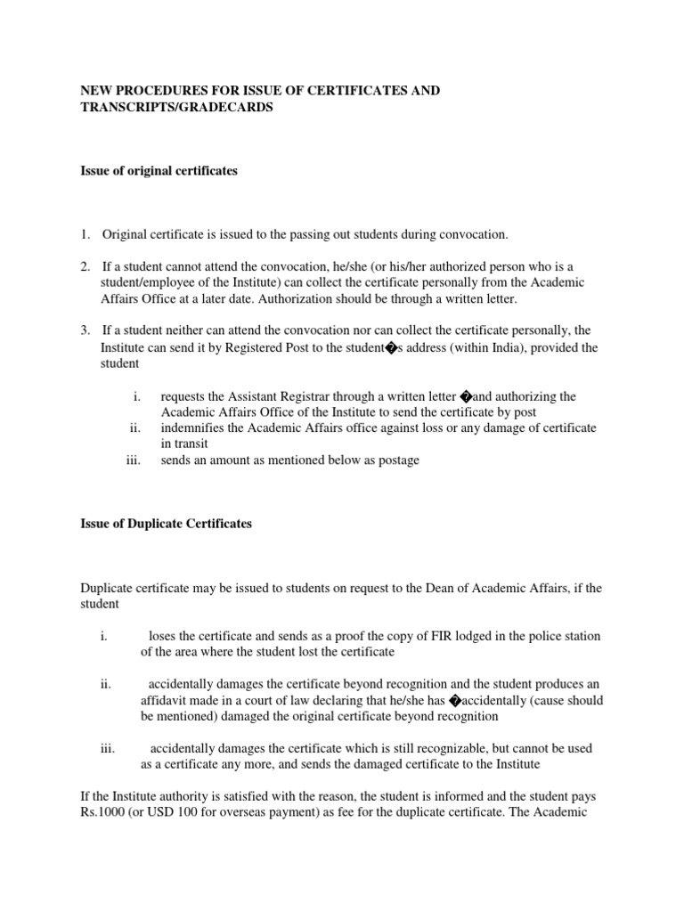 Certificate and Transcript Issuance Guide | PDF | Finance & Money ...