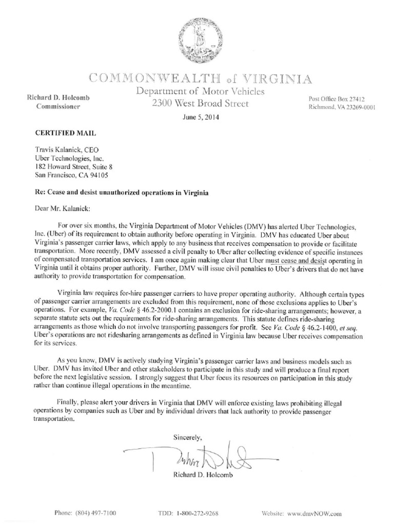 Uber Cease and Desist