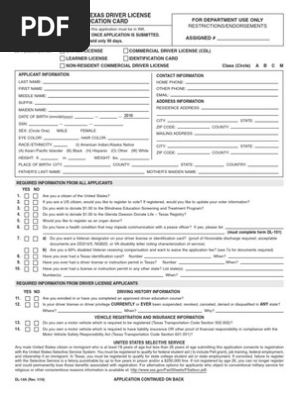 DL-14A Texas Driver's License Form