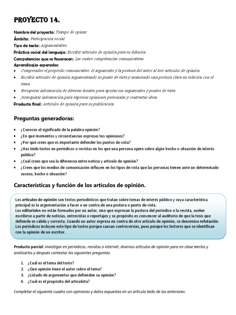 Proyecto de Artículos de Opinión en Secundaria | PDF | Migración humana ...