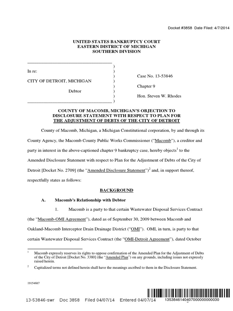 4.7.14 Macomb County Objection | PDF | Bankruptcy In The United States ...