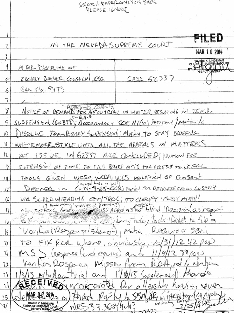 3 10 14 To 4 22 14 Couglin's Handwritten Filings in Jail in Disbarment  Appeal in 62337, PDF, Disbarment